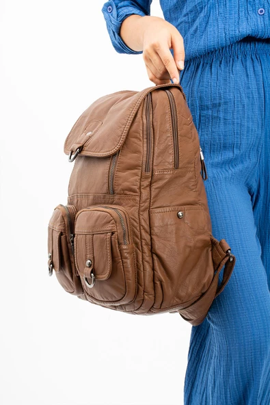 571 collections Yıkanmış Deri Sırt Çantası Taba (Model: 571-11-11E) - Resim 3