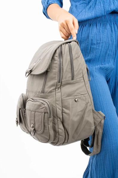 571 collections Yıkanmış Deri Sırt Çantası Gri (Model: 571-11-11E) - Resim 3