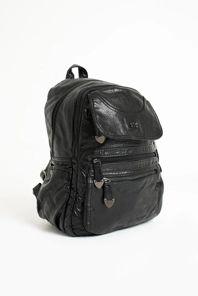 Suni Deri Sırt Çantası Siyah (Model: 571-11-12G) - 5