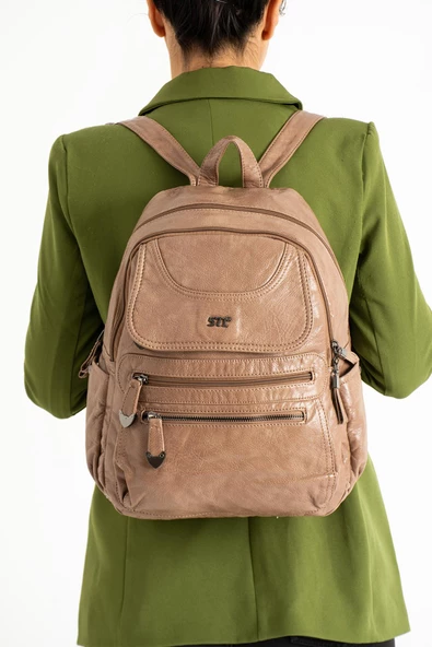 Suni Deri Sırt Çantası Vizon (Model: 571-11-12G)