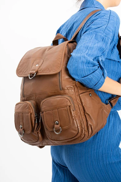 571 collections Yıkanmış Deri Sırt Çantası Taba (Model: 571-11-11E) - Resim 2