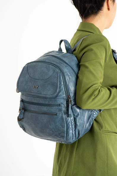 571 collections Suni Deri Sırt Çantası Mavi (Model: 571-11-12G) - 2