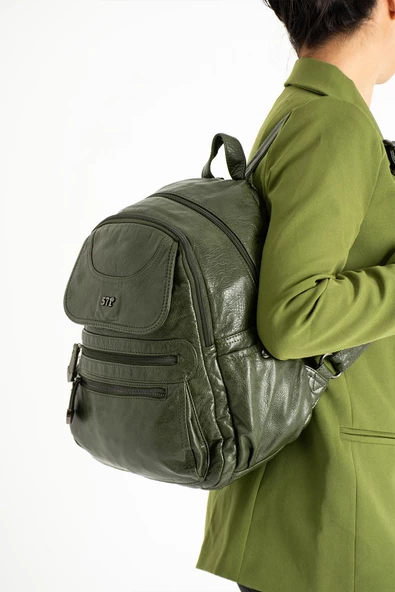 571 collections Suni Deri Sırt Çantası Yeşil (Model: 571-11-12G) - 2