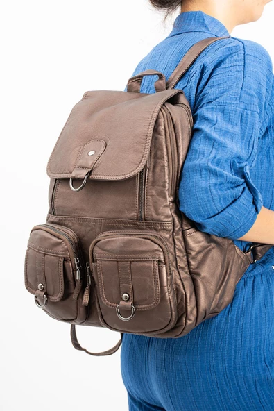 571 collections Yıkanmış Deri Sırt Çantası Bronz (Model: 571-11-11E) - Resim 2