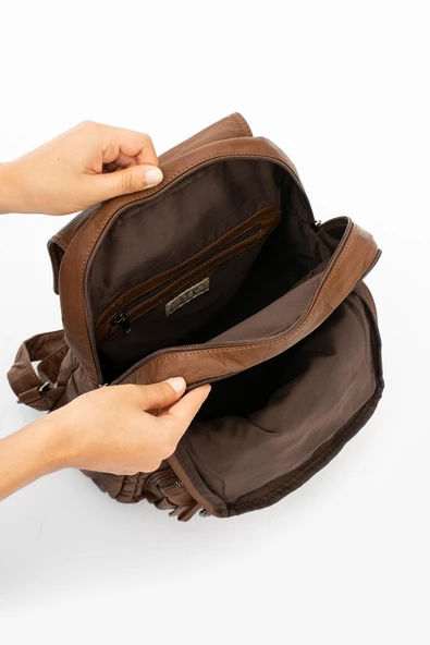 571 collections Yıkanmış Deri Sırt Çantası Taba (Model: 571-11-11E) - Resim 4