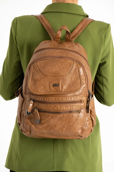 Suni Deri Sırt Çantası Taba (Model: 571-11-12G)