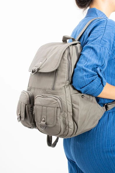 571 collections Yıkanmış Deri Sırt Çantası Gri (Model: 571-11-11E) - Resim 2