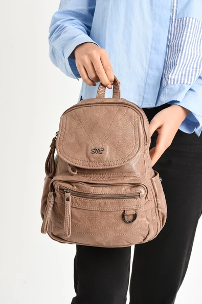 Suni Deri yumuşak dokumalı  Sırt Çantası Vizon (Model: 571-11-12H) - 3