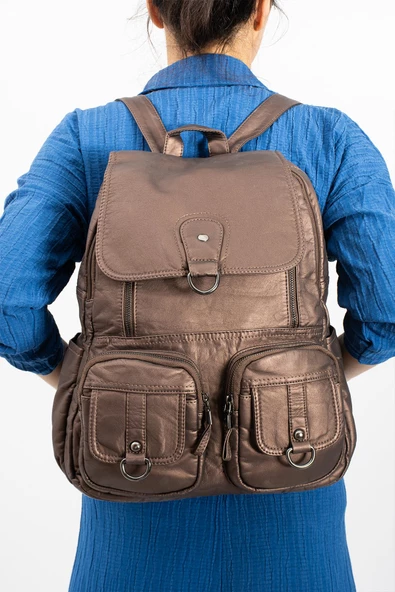 571 collections Yıkanmış Deri Sırt Çantası Bronz (Model: 571-11-11E) ürün görseli