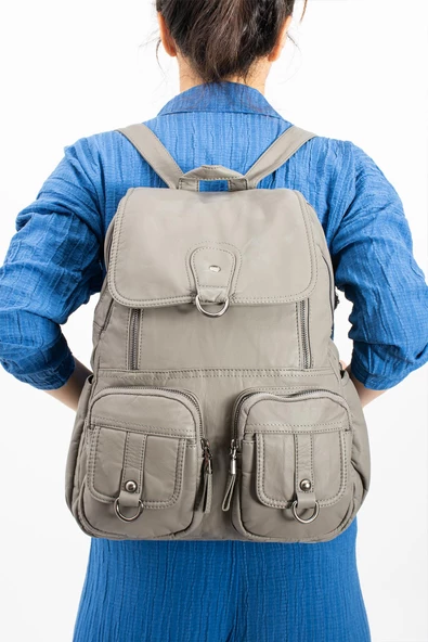 571 collections Yıkanmış Deri Sırt Çantası Gri (Model: 571-11-11E) ürün görseli