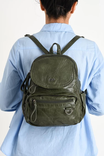 Suni Deri yumuşak dokumalı  Sırt Çantası Yeşil (Model: 571-11-12H)