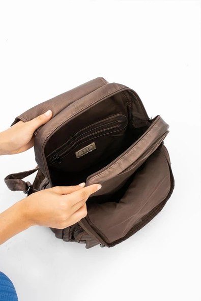 571 collections Yıkanmış Deri Sırt Çantası Bronz (Model: 571-11-11E) - Resim 4