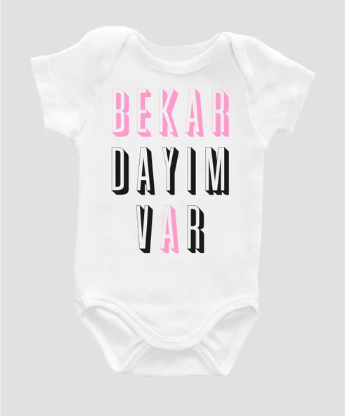 Organik %100 Pamuk Bekar Dayım Var Siyah Baskılı Bebek Body Badi Çıtçıtlı Zıbın ZBN040