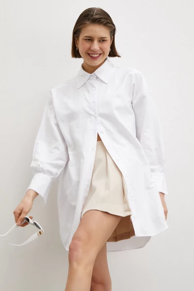 Gömlek Etek Elbise Takım Krem - 4