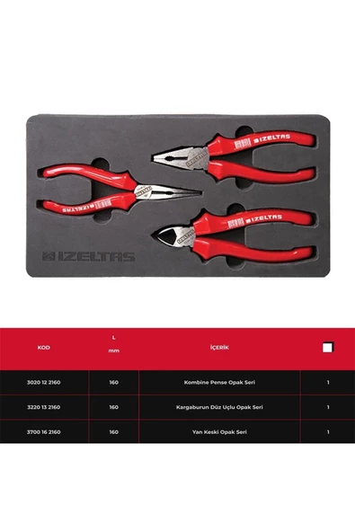 İzeltaş 160 mm Opak Pense Seti 3 Parça