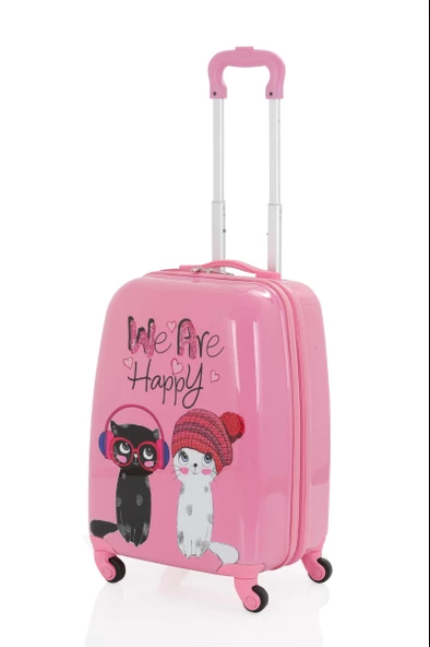 V307 ABS ÇOCUK VALİZ-PEMBE - HAPPY BASKI - 2