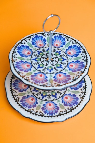 Jamuor Roys Fulya Porselen Katlı Kurabiyelik Aparatlı ( 21cm 26cm ) - 2