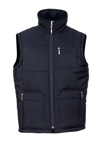 Battal Beden Dikişli Yandan Cepli Polarlı Kumaş Yelek Lacivert Renk - 10