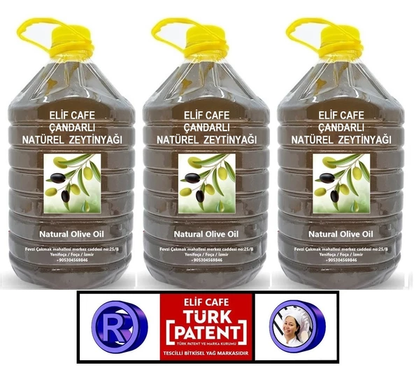 Elif Cafe Çandarlı Natural Zeytinyağı 5 lt Pet Şişe zeytinyağı 5 litre 3 adet