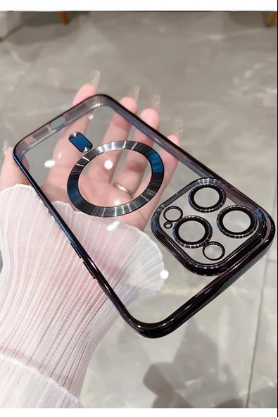 Iphone 12 Pro Max Köşeleri Renkli Arkası Şeffaf Kamera Korumalı Magsafe Kılıf - 3