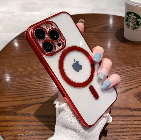 Iphone 12 Pro Max Köşeleri Renkli Arkası Şeffaf Kamera Korumalı Magsafe Kılıf - 10