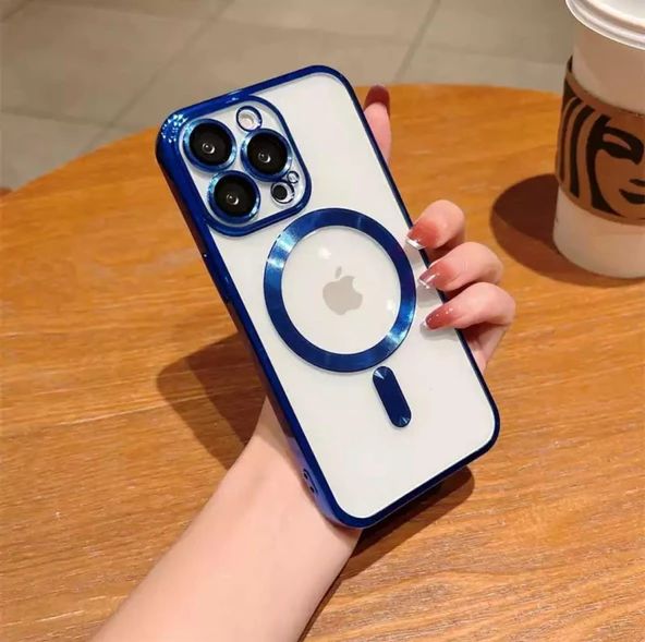Iphone 12 Pro Max Köşeleri Renkli Arkası Şeffaf Kamera Korumalı Magsafe Kılıf - 5