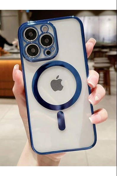 Iphone 12 Pro Max Köşeleri Renkli Arkası Şeffaf Kamera Korumalı Magsafe Kılıf - 4