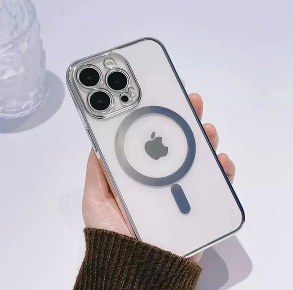 Iphone 12 Pro Max Köşeleri Renkli Arkası Şeffaf Kamera Korumalı Magsafe Kılıf - 6