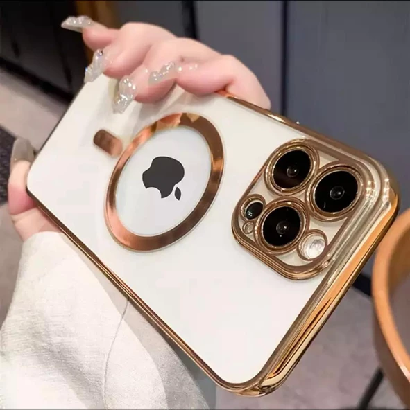 Iphone 12 Pro Max Köşeleri Renkli Arkası Şeffaf Kamera Korumalı Magsafe Kılıf - 9