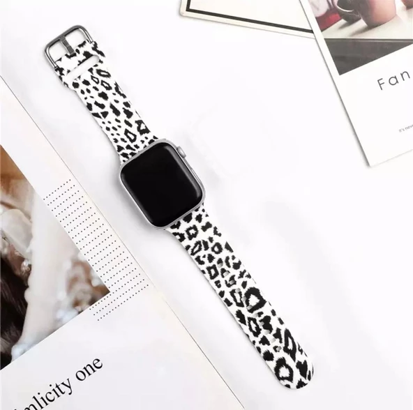 Apple Watch Seri 2/3/4/5/6/7 42mm 44mm 45mm Uyumlu Zebra Desenli Silikon Kordon - 4