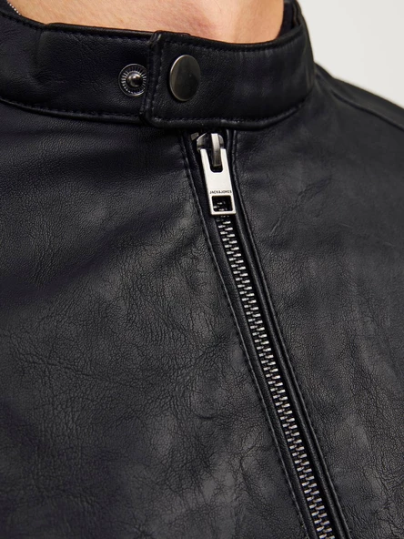 JACK JONES Erkek Siyah Renk Bıker Deri Ceket 12261195 - 3