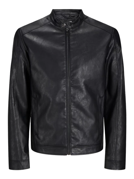 JACK JONES Erkek Siyah Renk Bıker Deri Ceket 12261195