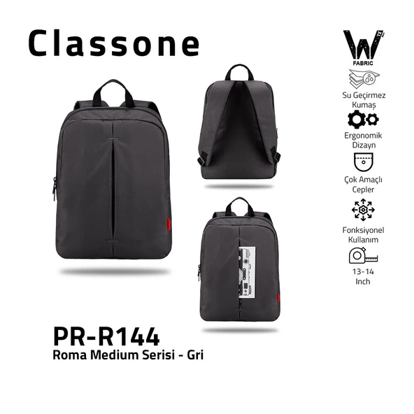 Classone PR-R144 Roma Serisi Su Geçirmez Kumaş 13-14" Laptop Sırt Çantası - 3