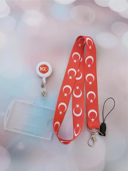 Türk Bayrağı Kart Askısı ve Cumhuriyet 100. Yıl Yoyo Yaka Kartlığı Yatay Dikey Kart Koruyucu - 3