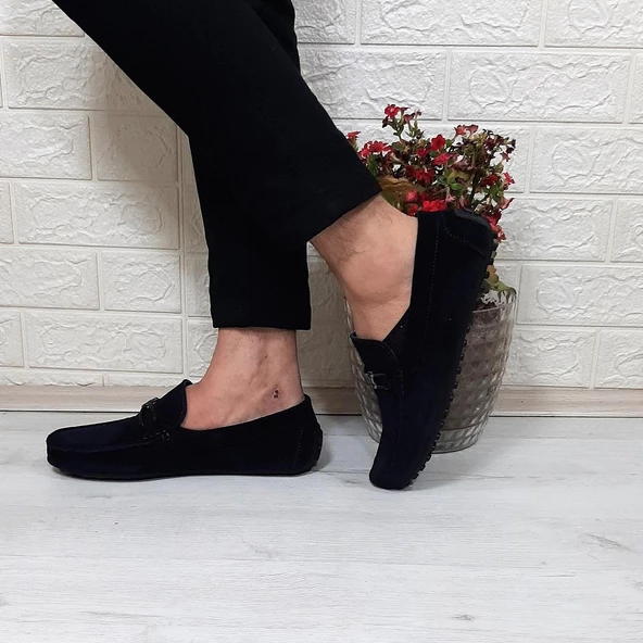 Fiyra Tkn Lacivert Nubuk Hakiki Deri Erkek Babet Günlük Ayakkabı - 6