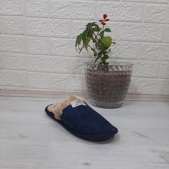 Ucc Lacivert İçi Kürklü Ev İçi Tüylü Misafir Terliği - 8
