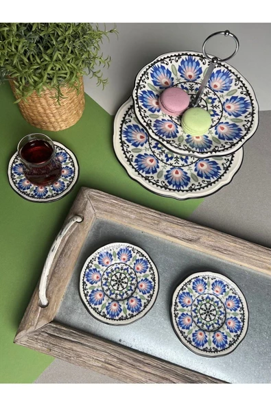 Jamuor Roys Fulya Porselen Katlı Kurabiyelik Ve 6 Lı Çay Tabağı 12cm - 3