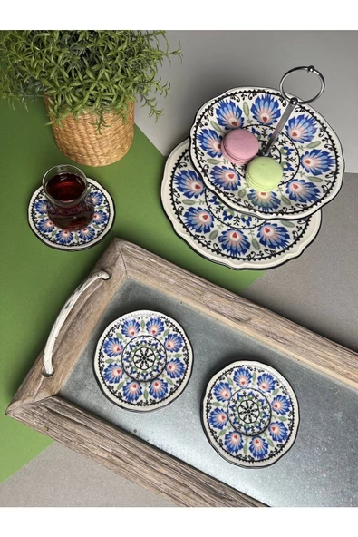 Jamuor Roys Fulya Porselen Katlı Kurabiyelik Ve 6 Lı Çay Tabağı 12cm - 4