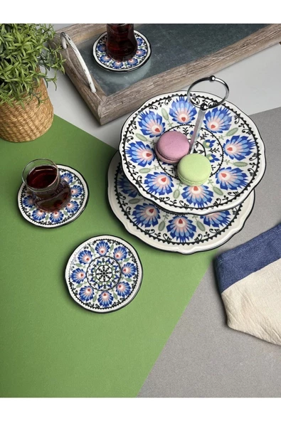 Jamuor Roys Fulya Porselen Katlı Kurabiyelik Ve 6 Lı Çay Tabağı 12cm