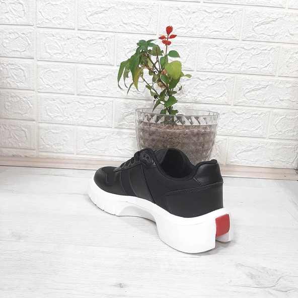 Bestof 544 Siyah-Beyaz Fuspetli Kalın Tabanlı Spor Ayakkabı - 10