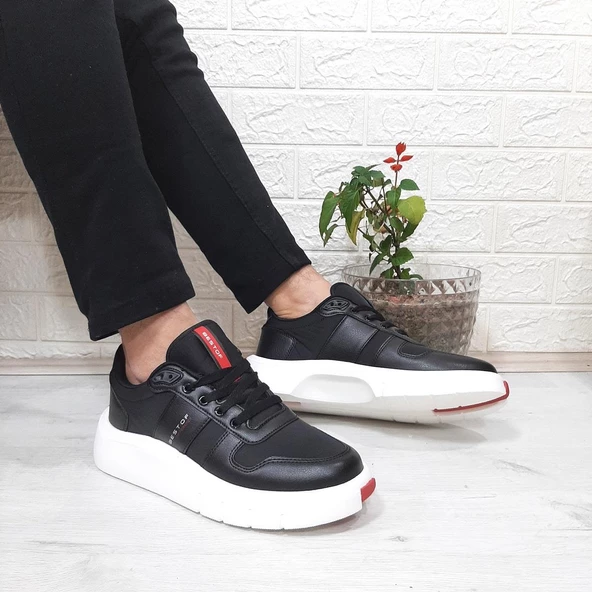 Bestof 544 Siyah-Beyaz Fuspetli Kalın Tabanlı Spor Ayakkabı - 3