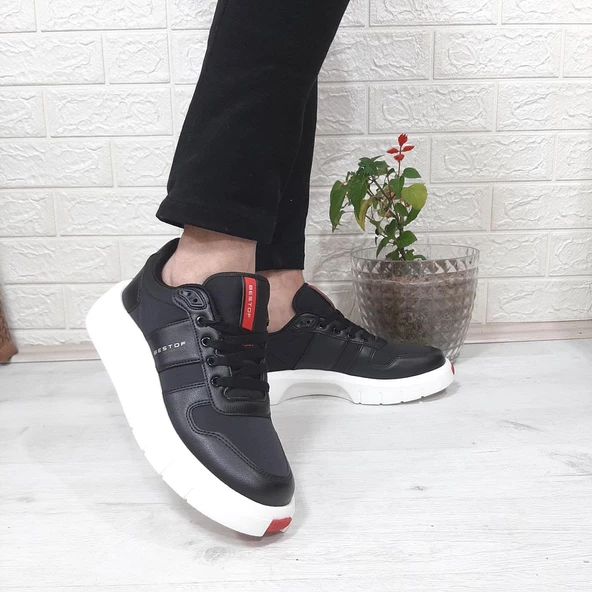 Bestof 544 Siyah-Beyaz Fuspetli Kalın Tabanlı Spor Ayakkabı - 5
