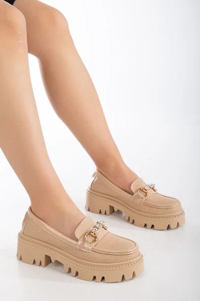 Yesenia Nude Elmas Detay Tokalı Oxford Ayakkabı - 4