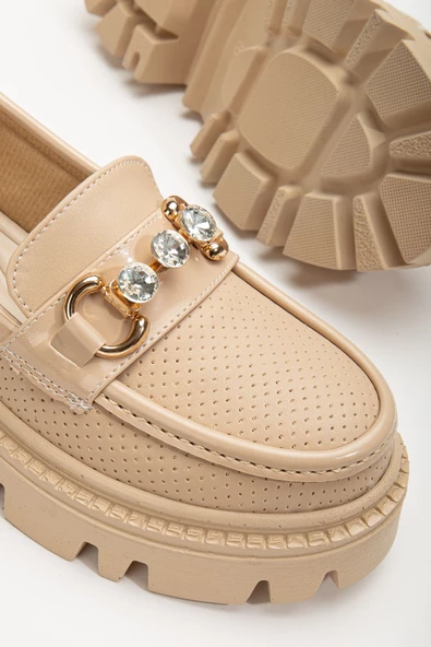 Yesenia Nude Elmas Detay Tokalı Oxford Ayakkabı - 3