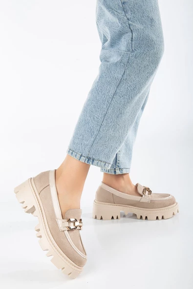 FONTO Krem Süet Oxford Kadın Ayakkabı - 2