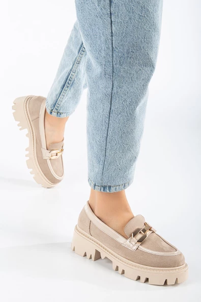 FONTO Krem Süet Oxford Kadın Ayakkabı - 3