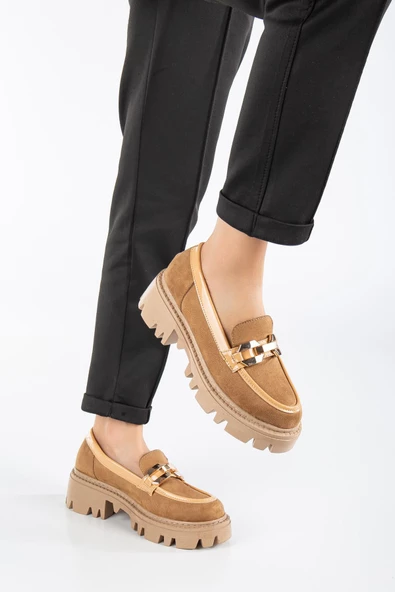 FONTO Taba Süet Oxford Kadın Ayakkabı - 3