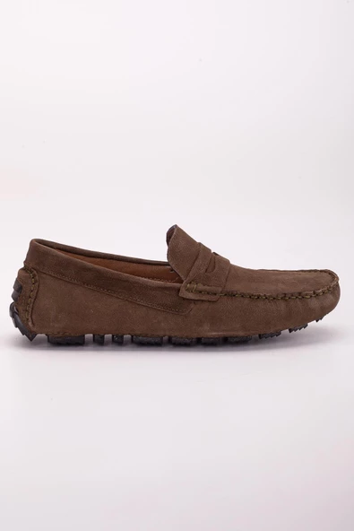 Hakiki Deri Nubuk Rok Kolej Model Haki Erkek Günlük Loafer Ayakkabı - Resim 3