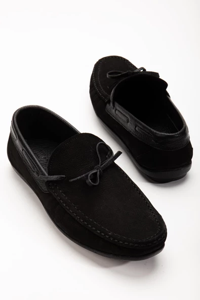 Hakiki Deri Nubuk Bağcık Siyah Erkek Günlük Rok Ayakkabı ürün görseli