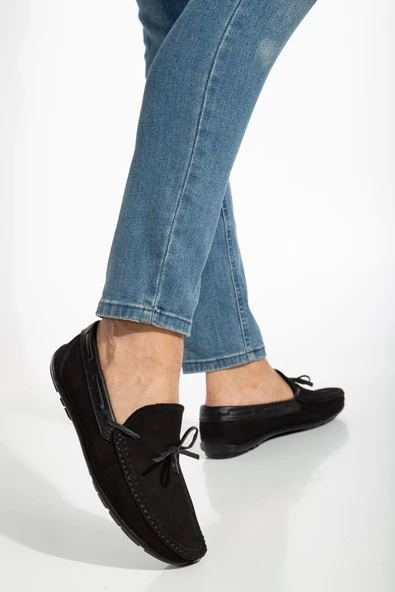 Hakiki Deri Nubuk Bağcık Siyah Erkek Günlük Rok Ayakkabı - Resim 2